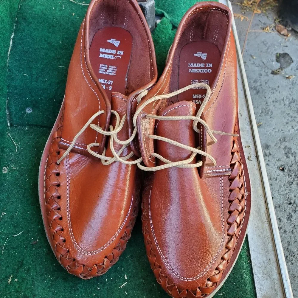 Mens Mexican Laces Leather Handmade Mexican Huarache Slip On Brown Leather